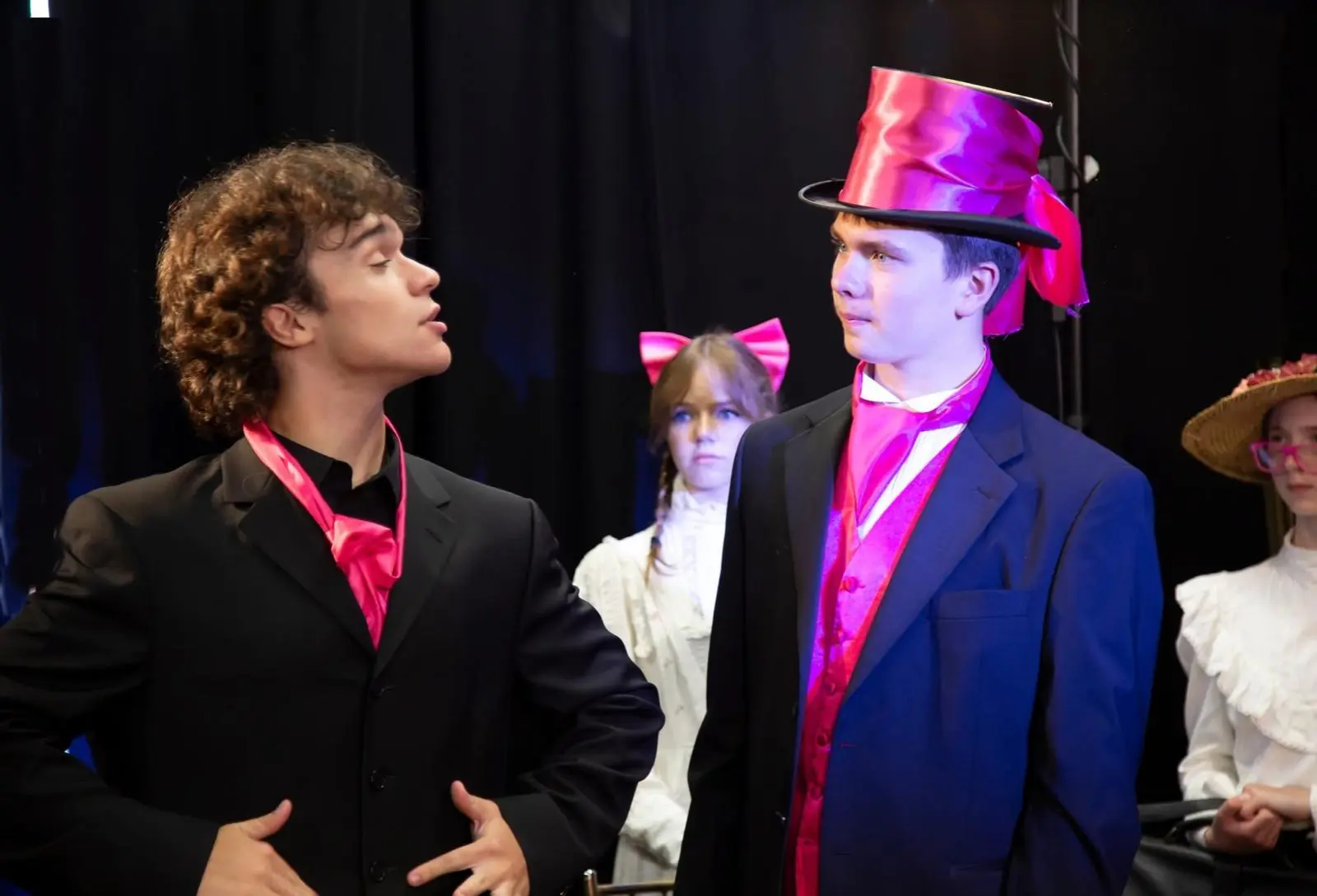 WhatsApp Image 2025-09-07 at 18.47.53 Jack and Algernon wearing a top hat with a pink ribbon